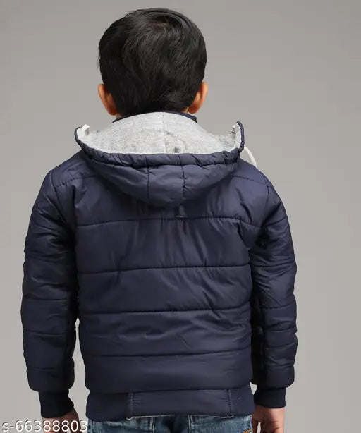 Full sleeve zip jacket, navy blue fabric, cap pullover hoodie in children's pack
