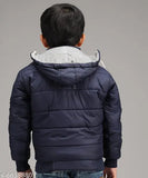 Full sleeve zip jacket, navy blue fabric, cap pullover hoodie in children's pack