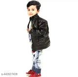 Black kids' leather jacket with black collar and cuffs