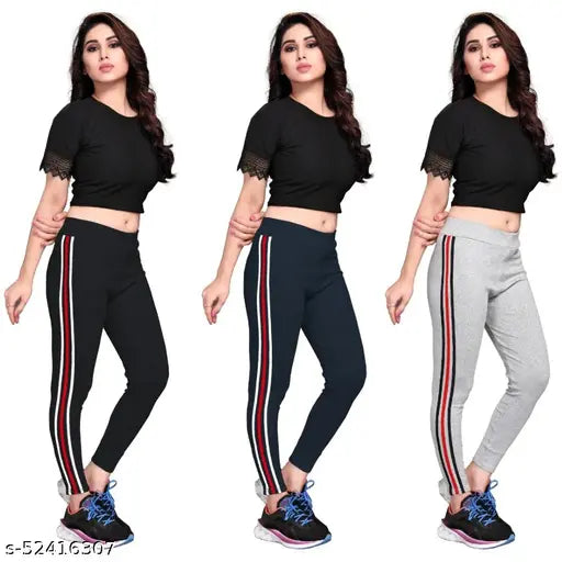 Cotton blend jeggings pack of 3 for women, solid net style in sizes 26, 28, 30, 32, 34, origin India