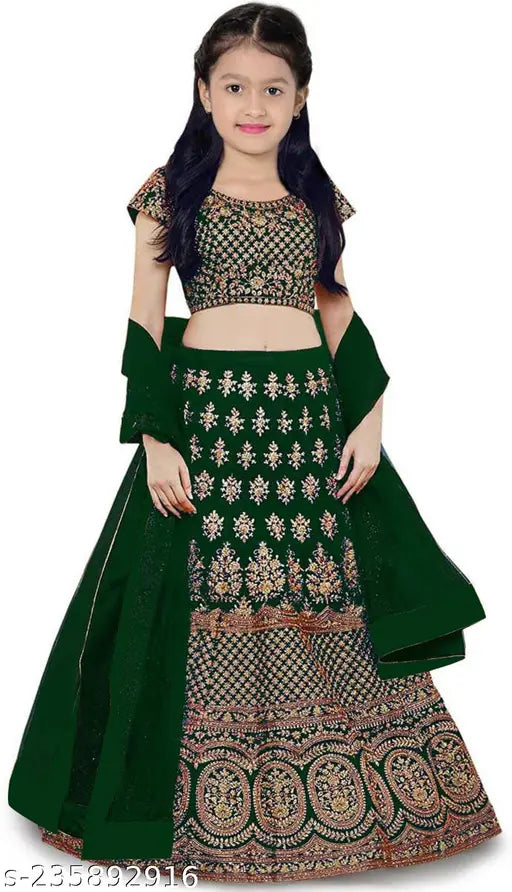 Taffeta Silk kids' party lehenga choli with embroidered design, ideal for festivals and Indian occasions