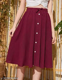 Maroon cotton-blend flared knit skirt with inner lycra shorts, suitable for all weather and occasions