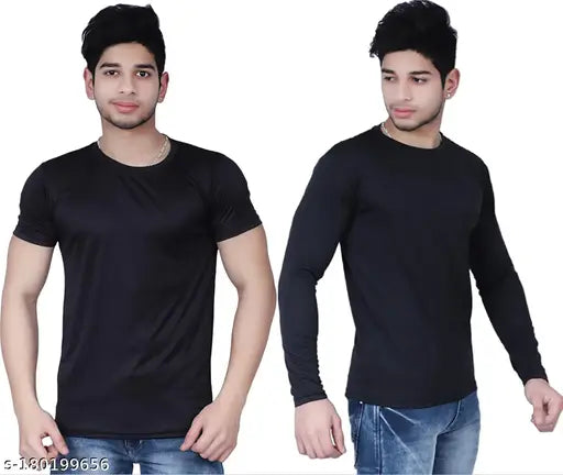 Stylish daily use men's polyester t-shirt 2PCS combo, solid color short sleeves for casual wear