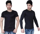 Stylish daily use men's polyester t-shirt 2PCS combo, solid color short sleeves for casual wear