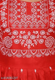 Red baby girl's festive Nayra cut cotton blend kurta and churidar set with printed floral design, suitable for parties and family gatherings. Breathable, comfortable, and stylish, available in sizes from 1-2 to 9-10 years. Indian origin