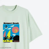 Branded printed oversized loose fit t-shirt by VEROCONIC, suitable for men, women and unisex use, featuring a beach scene design with Newport Beach and Vero California text