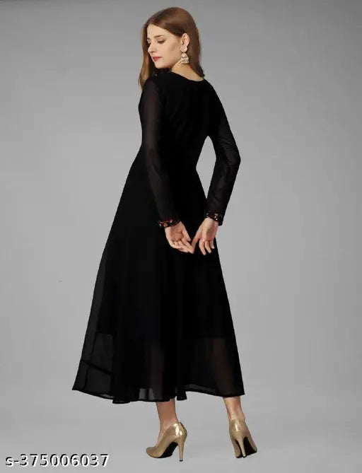 Black long sleeve midi dress, women's fashion