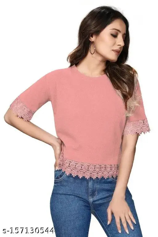 Indian designer crepe AC-03 BEBO-CREAM solid short sleeve women's top, XS (34in bust, 24in length)