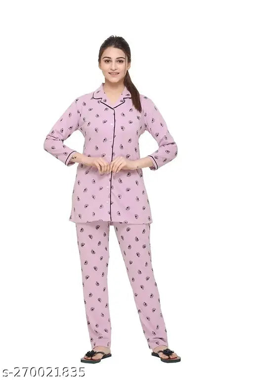 Women's summer cotton printed all-over nightsuit set (S-5XL), vibrant tropical design for comfortable sleepwear