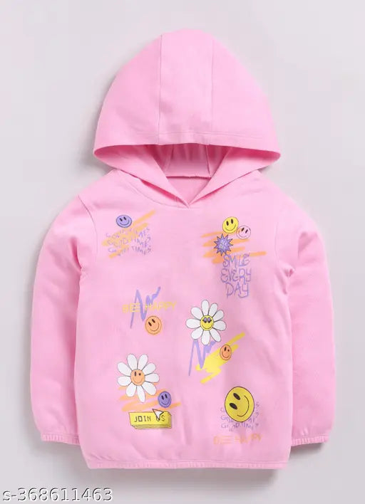 Pink cotton Mimino girls allover printed full sleeve sweatshirt - children's clothing