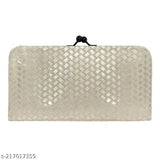 Purple leather quilted clutch with shiny glitter design, gold zipper, card slots