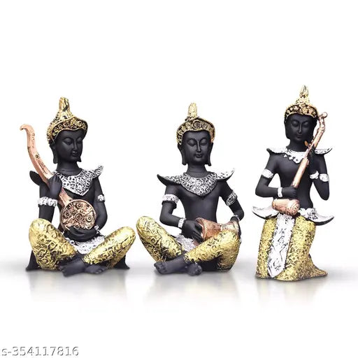 Resin Buddha statues, playing musical instruments, living room decor (12.5x10x22cm)
