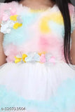 Multicolor net party dress for baby girls, vibrant colorblocked frock for playful attire