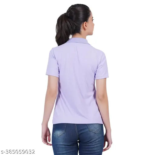 Tanushk Women's black cotton polo t-shirt with collar - premium quality, short sleeves, ideal for everyday wear