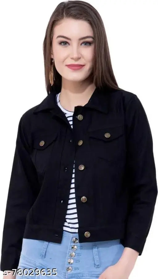 Women's solid denim long sleeve jacket, sophisticated look, India origin