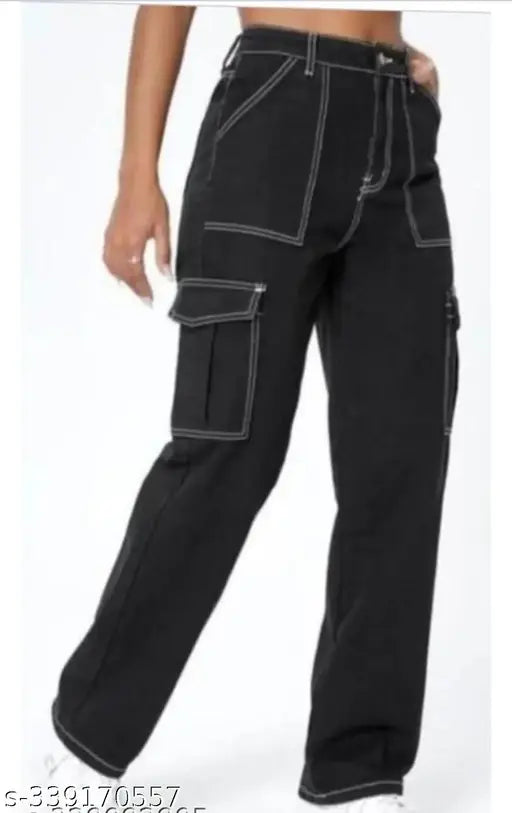 Blue denim cargo pants women fashion casual