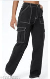Blue denim cargo pants women fashion casual