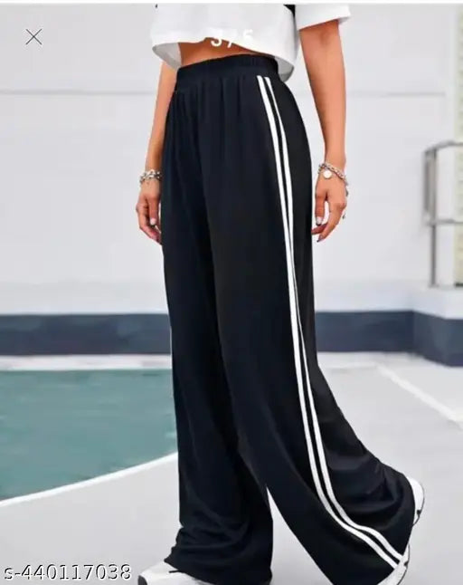Black and white striped women's jogger pants