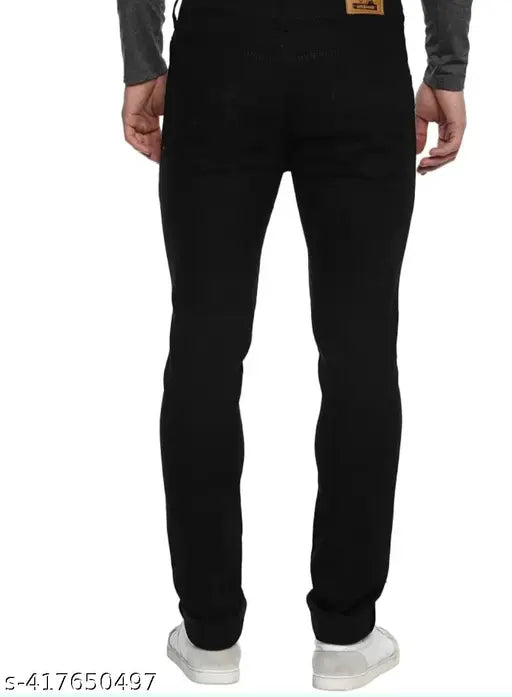 Comfy men's regular slim fit mid-rise black jeans, solid cotton for casual wear and trendy everyday style #SlimFitJeans #Men'sFashion #BlackJeans #CasualWear #StylishDenim #MidRiseJeans #IndiaOrigin (28: waist 28in, length 40in, hip 35in), (30: waist 30in, length 40in, hip 37in), (32: waist 32in, length 40in, hip 39in)