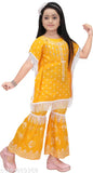 Red kraftan top & printed palazzo set, cotton, short sleeves, embellished, vibrant Indian fashion for kids (3-12 years)