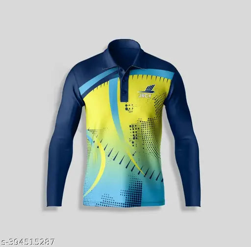Yellow printed polyester cricket jersey t-shirt for men, perfect for sports and games