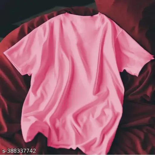 Pink cotton unisex oversized crew-neck T-shirt for ladies