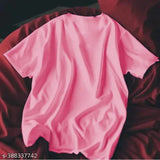 Pink cotton unisex oversized crew-neck T-shirt for ladies