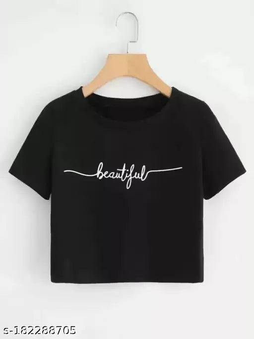 Trendy cotton-blend short sleeve t-shirt for women, printed net pattern, size S (28in bust, 15in length)