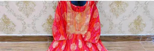 Rayon Anarkali long kurta, printed combo, three-quarter sleeves. Indian traditional embroidered gown from AARUSIHI CREATION JPR. Perfect for functions, festivals, parties, and weddings. XS to 6XL sizes available