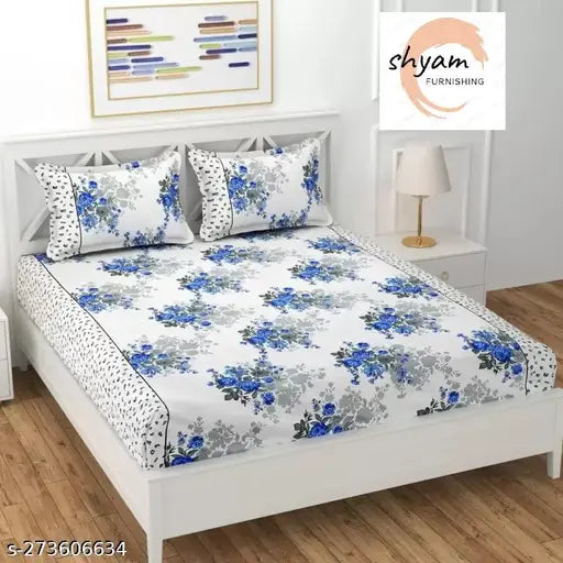 Cotton blend, floral double bedsheet (72-78''), fits 4-6" mattresses, ideal for summer use