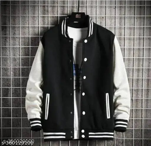 Men's fleece colorblocked bomber jacket with side pockets, durable and comfortable for winter season, best suitable for cool places