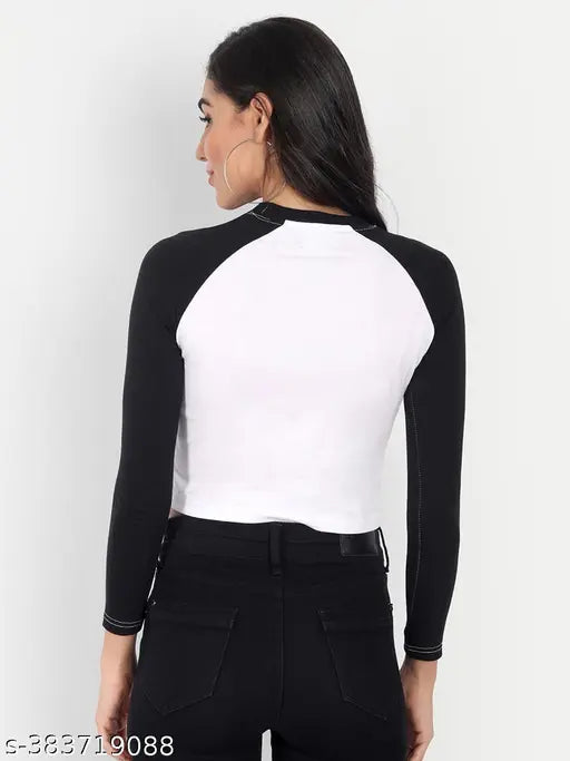 Cotton crop raglan t-shirt, solid color long sleeves for women, XS-XXXL sizes