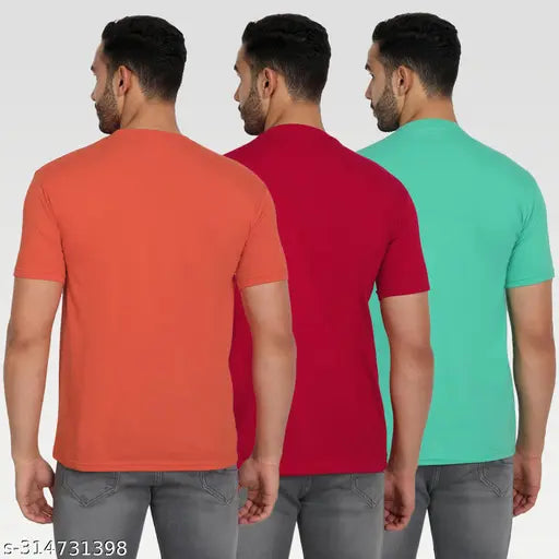 Cotton blend round neck red t-shirts pack 3 for men, India-made smart casual wear with printed pattern, short sleeves