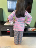 Pure cotton printed coord set for girls, three-quarter sleeves and lace details. Comfortable and stylish loungewear from India