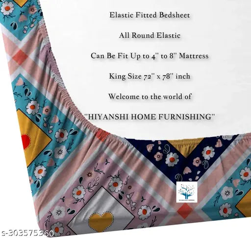 Blue Glace Cotton Fitted Double Bedsheet with Pillow Covers, 72 x 78 inches, breathable & wrinkle-free for 48 inch mattress