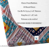 Blue Glace Cotton Fitted Double Bedsheet with Pillow Covers, 72 x 78 inches, breathable & wrinkle-free for 48 inch mattress
