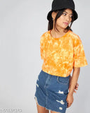 Dyed yellow cotton t-shirt, loose fit crop top for women by CHIMPAAANZEE, India origin