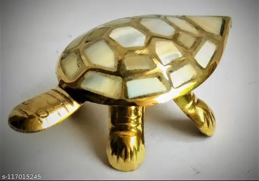 Brass Feng Shui tortoise with oyster shell, 9cmx3cmx5cm, Indian-made home decor
