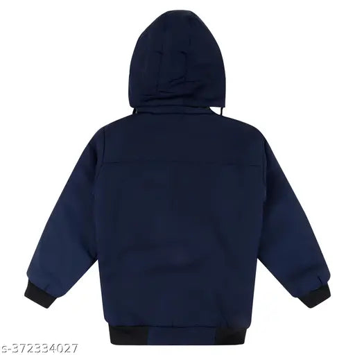 Dark blue jacket with a quilted design and a hood