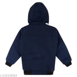 Dark blue jacket with a quilted design and a hood