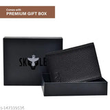 Black leather ultra-slim SKYLE card holder for men, 6 RFID-protected card slots, bi-fold design, front pocket purse