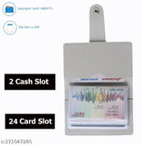 Grey PU leather business card holder with 24 slots and cash pockets, transparent PVC slots for easy identification