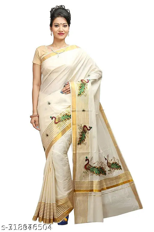 Cotton zari saree in pastel tones with decorative border designs