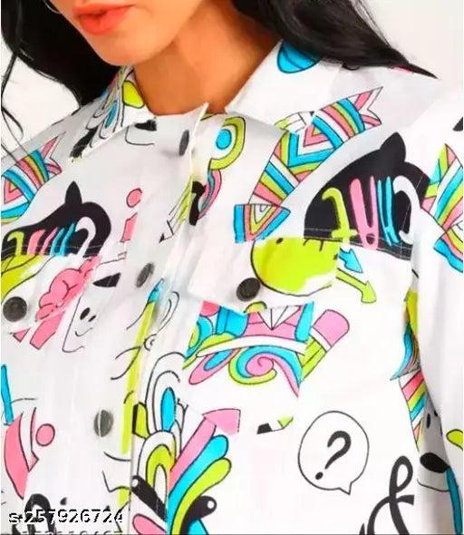 Trendy printed design cotton long sleeve jackets, Indian denim for women's fashion