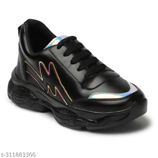 Soft, synthetic leather sneakers for women, non-slip and comfortable, great for party or gym, PU sole, lace-up closure, 1-inch heel height