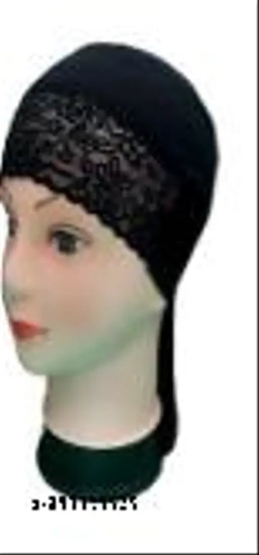 Black hijab cap with lace trim