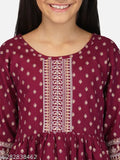 Girs Rayon ethnic set: rayon top & bottom with printed three-quarter sleeves, best for parties, weddings, birthdays, festivals. Indian origin