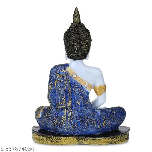Blue and white polyresin Gautam Buddha idol statue for home decor