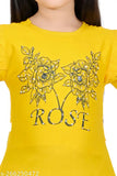 Yellow rayon short sleeves printed net kids dress, top-short-grown for 1-2 years old children
