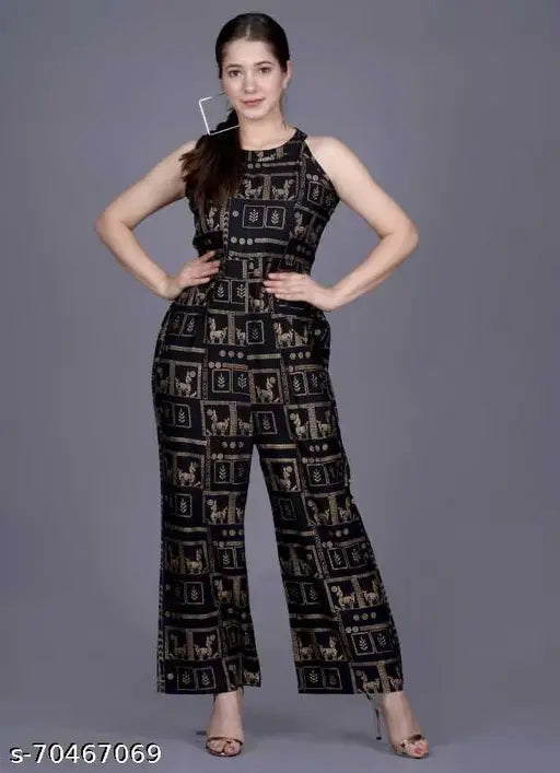 Printed rayon sleeveless jumpsuit by Yozz, Indian-made fashion piece for women's wardrobe